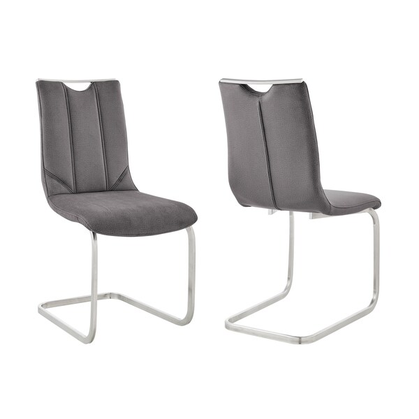 Armen Living Pacific Dining Room Accent Chair in Gray Fabric and Brushed Stainless Steel Finish, PK2 LCPCSIGRFBC - main